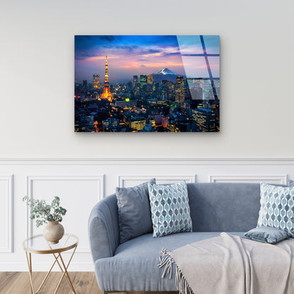 Tokyo Tower Mount Fuji Twilight Acrylic  Glass Printing Wall Art Australian Made Quality