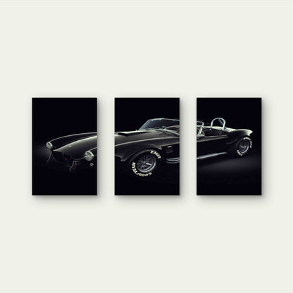 3pcs Classic Black Retro Roadster Sports Car Metal Print Ready to Hang Art