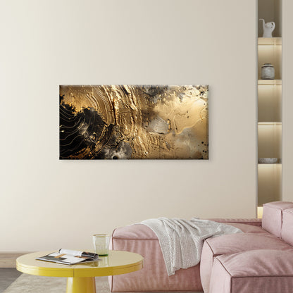 Black And Gold Abstract Textured Metallic Wall Art Canvas Office Home Room Framed 120x60cm