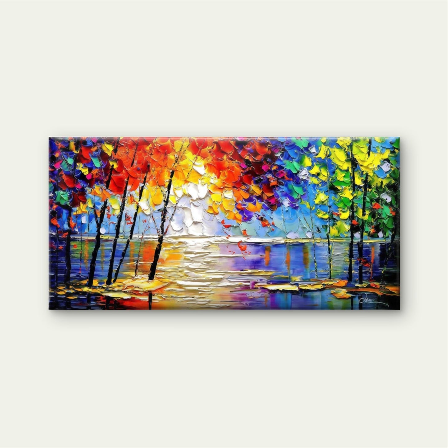 Abstract Trees And Lake Lands Wall Art Canvas Office Home Room Framed 120x60cm