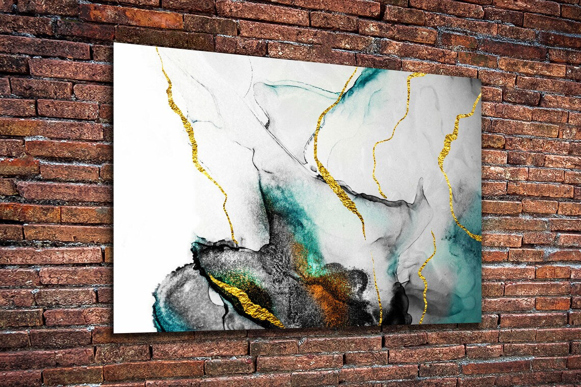 Green Gold Abstract UV Direct Aluminum Print Australian Made Quality