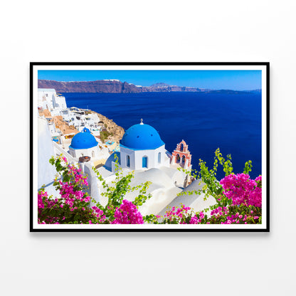 Pink Flowers in Santorini Greece Home Decor Premium Quality Poster Print Choose Your Sizes