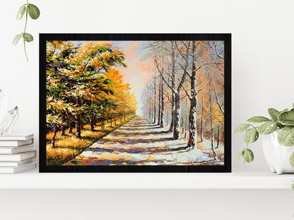 Allegory On Theme Winter Season & Autumn Season Painting Glass Framed Wall Art, Ready to Hang Quality Print Without White Border Black