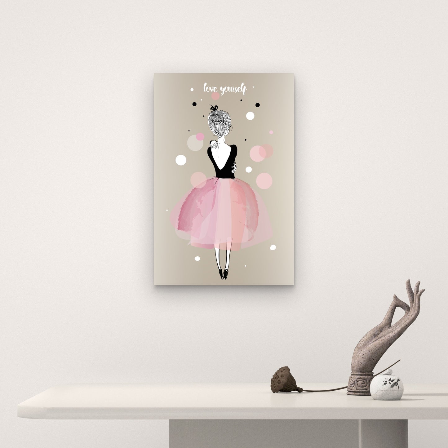 Pink Ballerina Love Youself Quote 40x60cm Metal Print Ready to Hang - Bella Home Decor