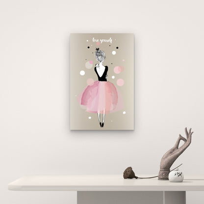 Pink Ballerina Love Youself Quote 40x60cm Metal Print Ready to Hang - Bella Home Decor