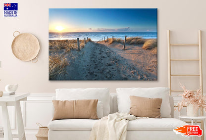 Path On Sand to Ocean Beach at Sunset, Netherlands Wall Art Decor 100% Australian Made - Bella Home Decor