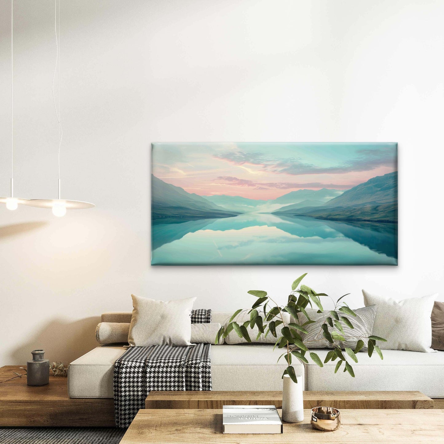 Misty Blue Mountain Lake View Wall Art Canvas Office Home Room Framed 120x60 cm
