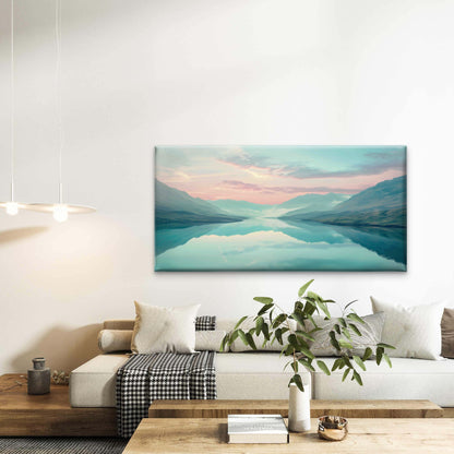 Misty Blue Mountain Lake View Wall Art Canvas Office Home Room Framed 120x60 cm