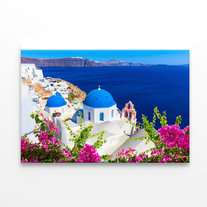 Pink Flowers in Santorini Greece Print 100% Australian Made - Bella Home Decor