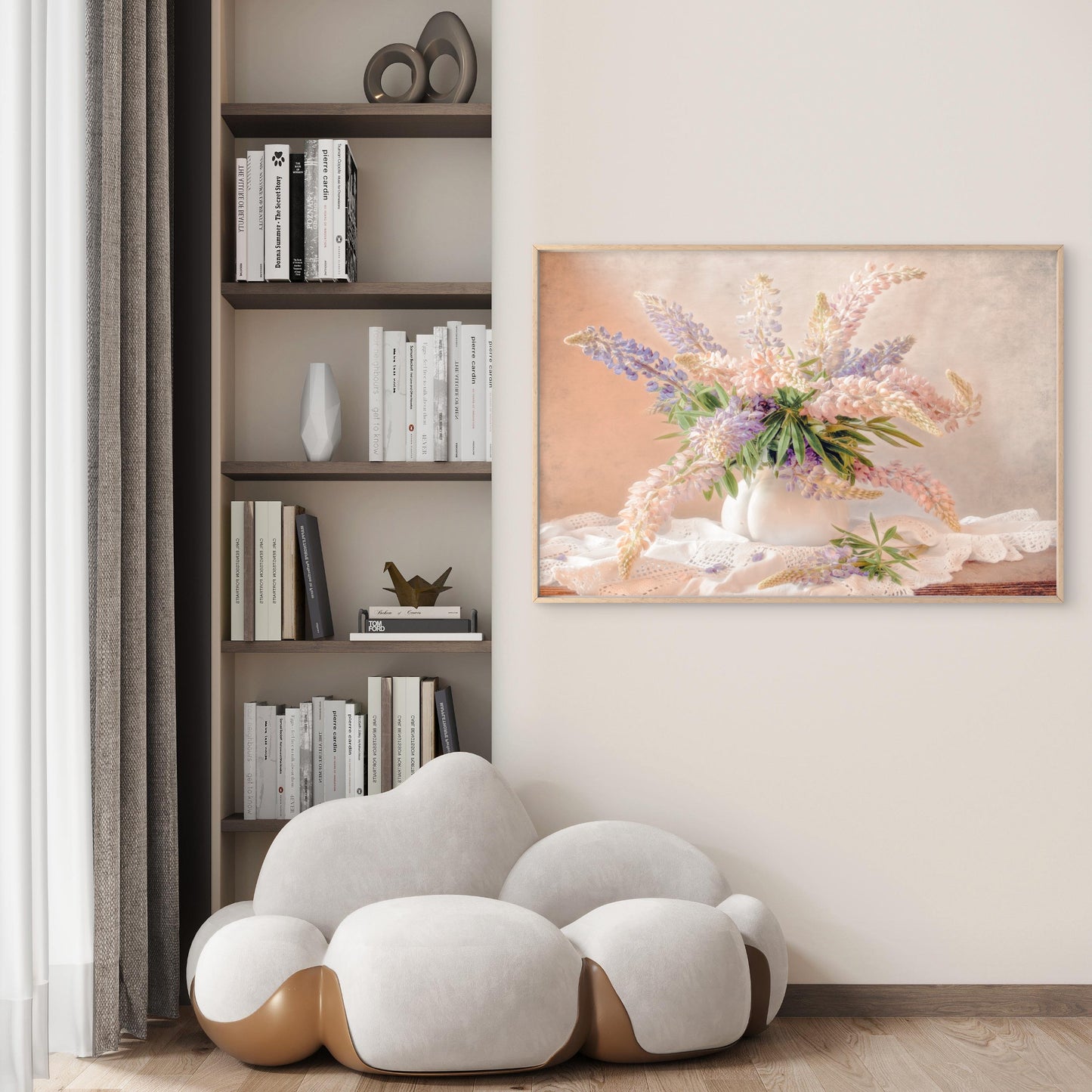 Soft Pastel Lavender Lupine Rustic Floral Bouquet Wall Art Decor 100% Australian Made