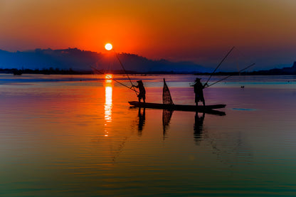 Stunning Golden Sunrise Reflections Over Inle Lake In Myanmar Wall Art Decor 100% Australian Made