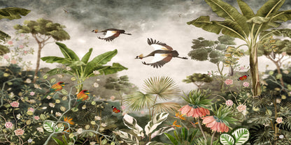 Vintage Tropical Jungle Crane Scene Wall Art Canvas Office Home Room Framed 120x60cm - Bella Home Decor
