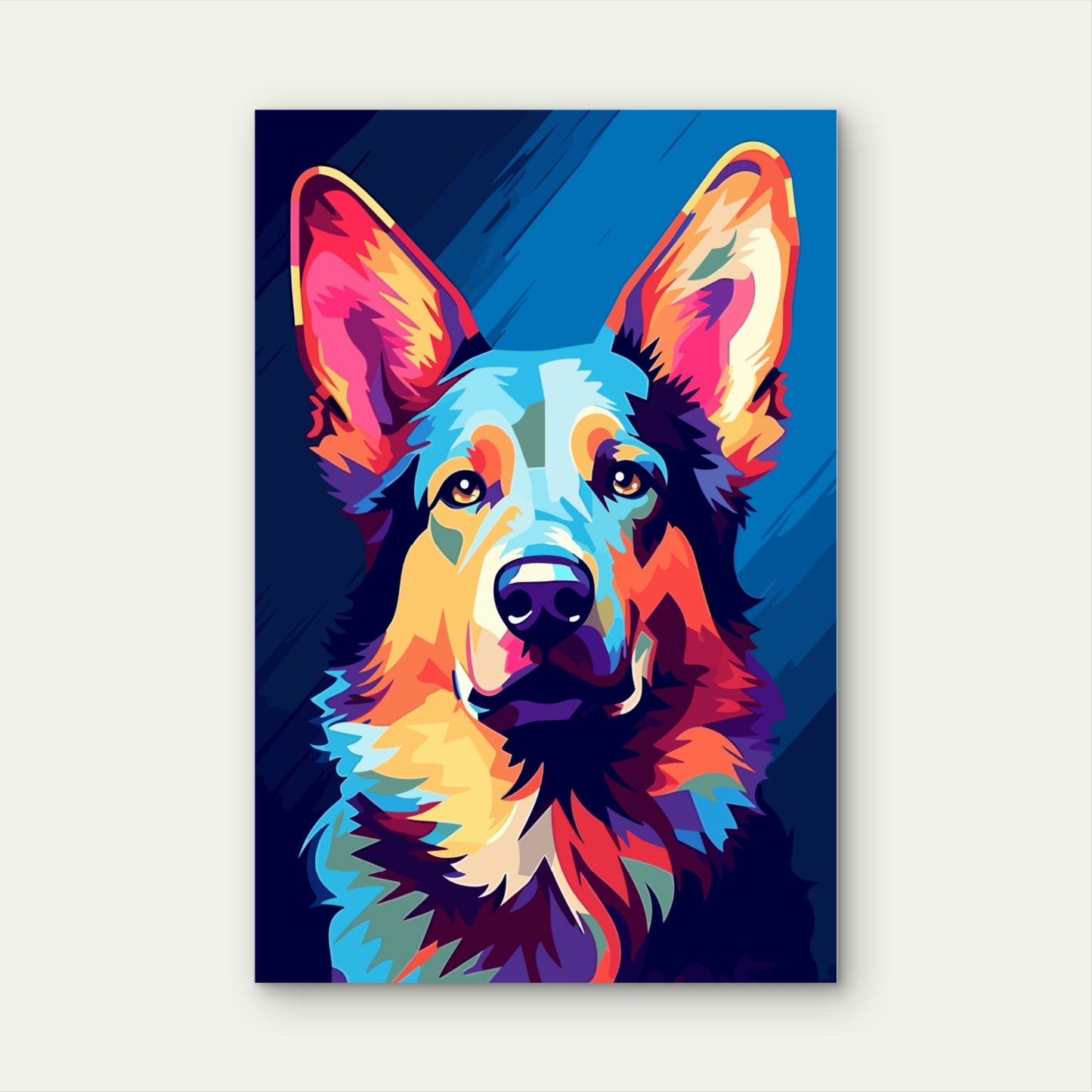 German Shepherd Rainbow Dog Pet Portrait 40x60cm Metal Print Ready to Hang