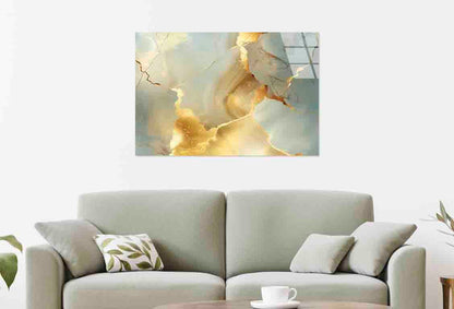 Abstract Emerald Gold Tempered Glass Printing Wall Art Australian Made Quality