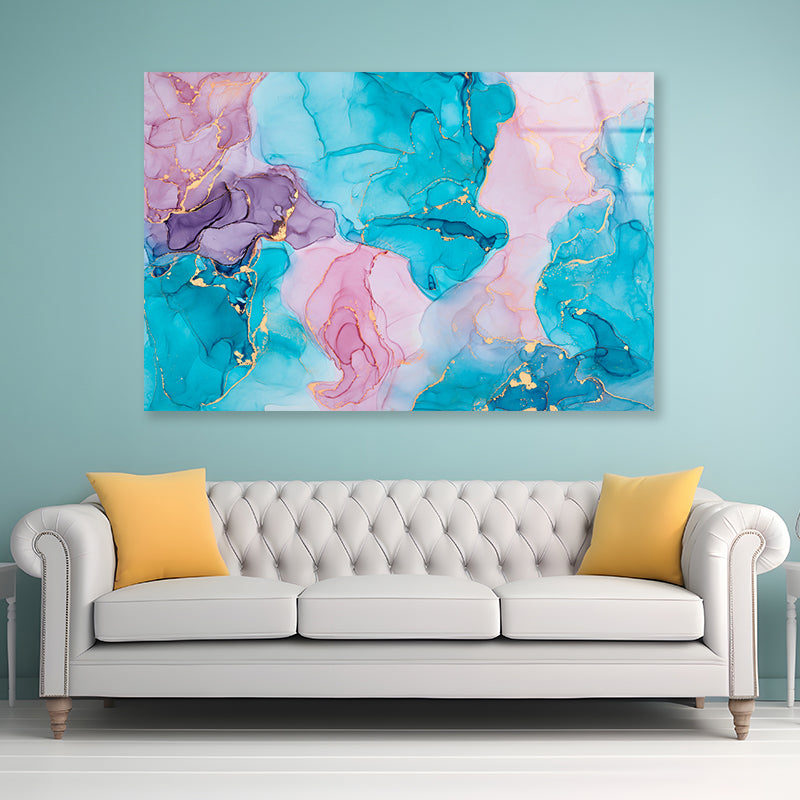 Pink Blue Natural Luxury Abstract Fluid Art Painting in Alcohol Ink Technique Acrylic Glass Print Tempered Glass Wall Art 100% Made in Australia Ready to Hang