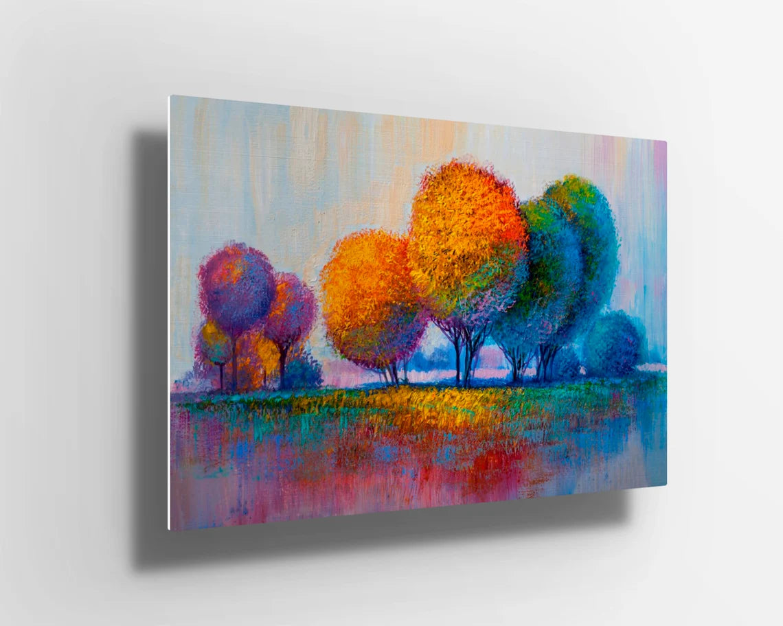 Autumn Forest orange yellow red trees oil painting UV Direct Aluminum Print Australian Made Quality