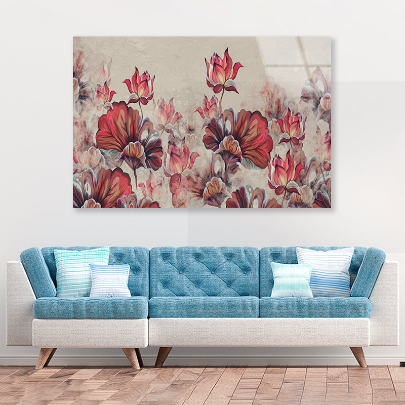 Art Painted Leaves and Water Lilies Acrylic Glass Print Tempered Glass Wall Art 100% Made in Australia Ready to Hang - Bella Home Decor