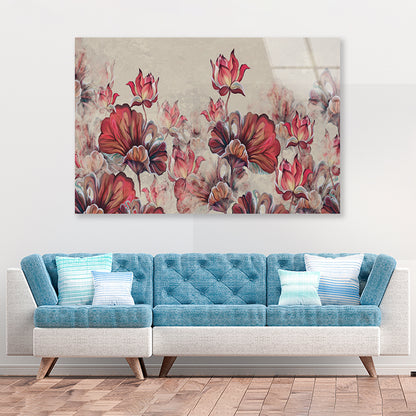 Art Painted Leaves and Water Lilies Acrylic Glass Print Tempered Glass Wall Art 100% Made in Australia Ready to Hang - Bella Home Decor