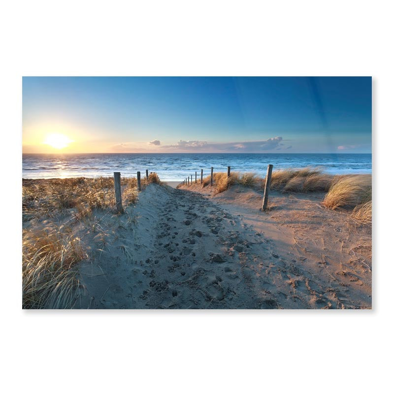 Path On Sand to Ocean Beach at Sunset, Netherlands Acrylic Glass Print Tempered Glass Wall Art 100% Made in Australia Ready to Hang