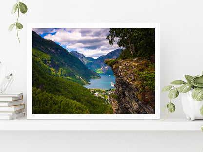 Flydalsjuvet Viewpoint In Norway Glass Framed Wall Art, Ready to Hang Quality Print Without White Border White