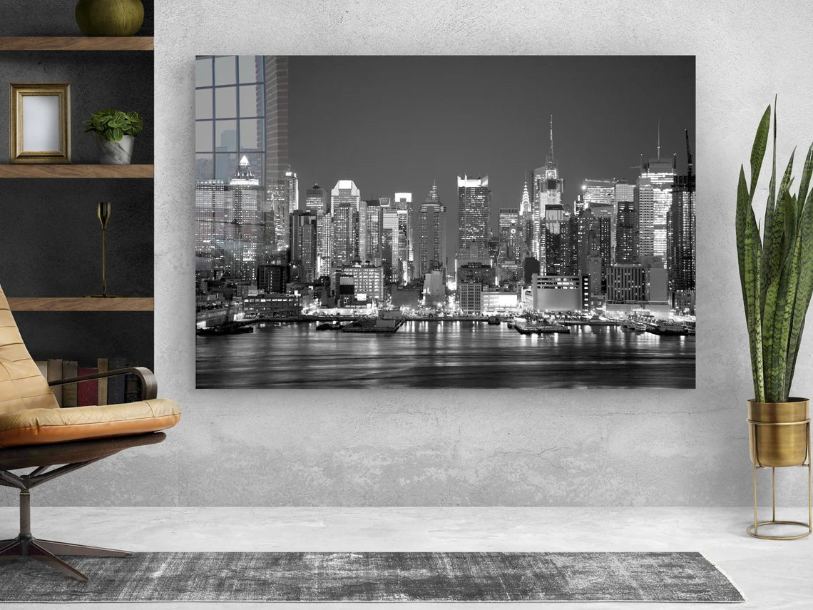 City Night Sea B&W View UV Direct Aluminum Print Australian Made Quality