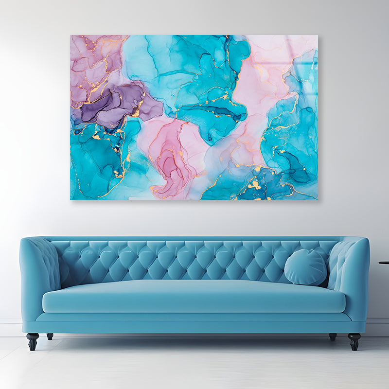 Pink Blue Natural Luxury Abstract Fluid Art Painting in Alcohol Ink Technique Acrylic Glass Print Tempered Glass Wall Art 100% Made in Australia Ready to Hang