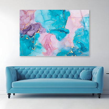 Pink Blue Natural Luxury Abstract Fluid Art Painting in Alcohol Ink Technique Acrylic Glass Print Tempered Glass Wall Art 100% Made in Australia Ready to Hang