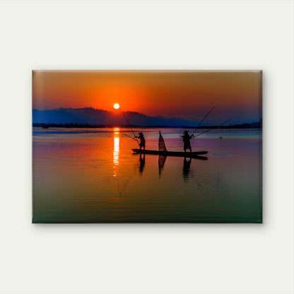 Stunning Golden Sunrise Reflections Over Inle Lake In Myanmar Wall Art Decor 100% Australian Made