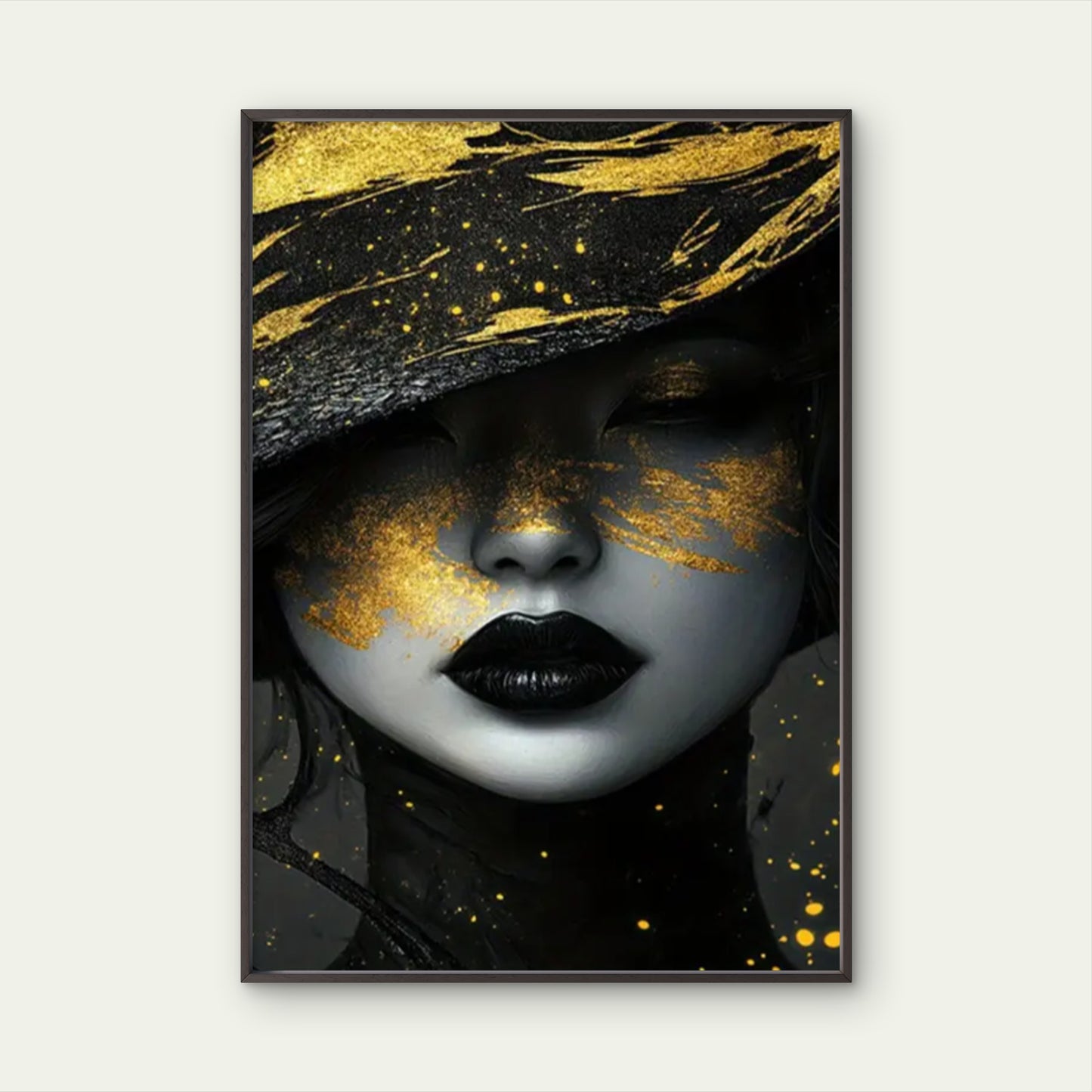 Elegant Woman with Golden Glitter Black Hat Fashion Home Decor Premium Quality Poster Print Choose Your Sizes