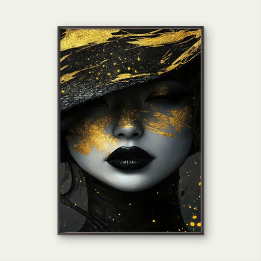 Elegant Woman with Golden Glitter Black Hat Fashion Home Decor Premium Quality Poster Print Choose Your Sizes