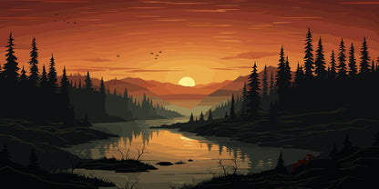 Gold Sunset Forest River Valley Wall Art Canvas Office Home Room Framed 120x60cm