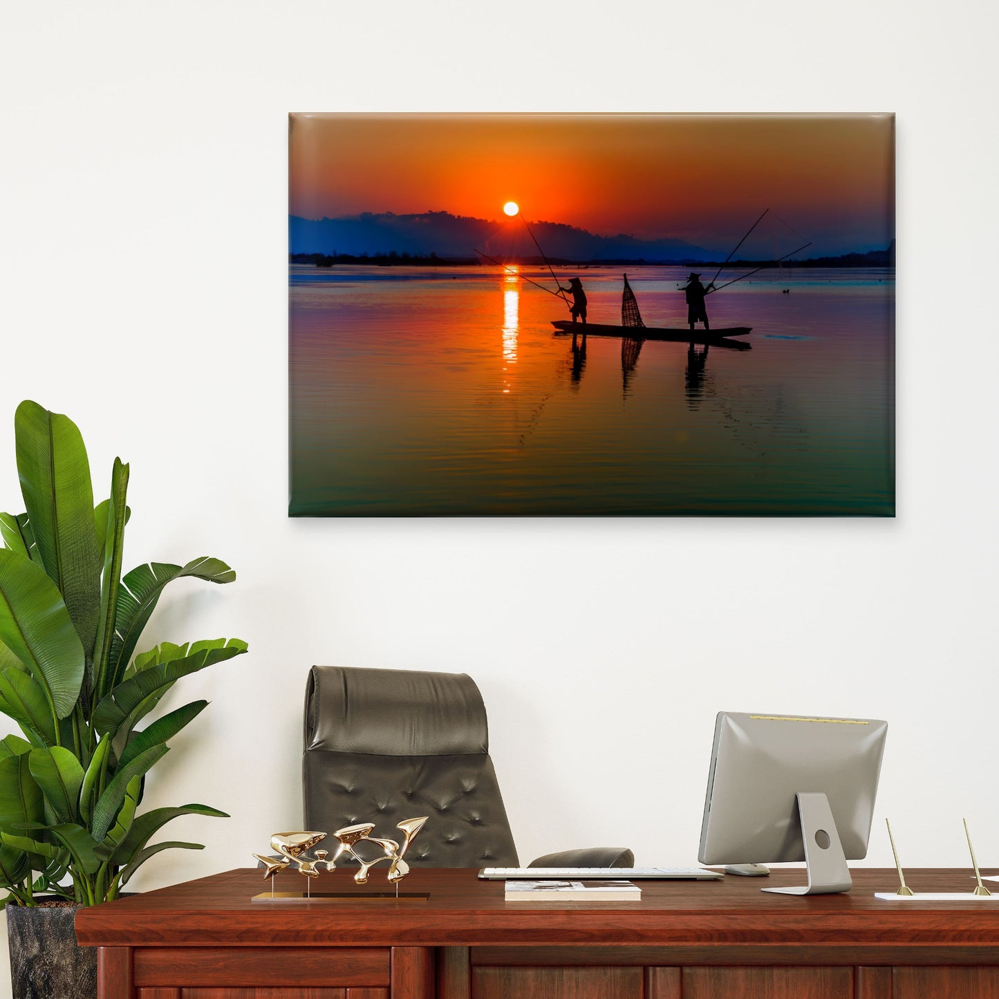 Stunning Golden Sunrise Reflections Over Inle Lake In Myanmar Wall Art Decor 100% Australian Made
