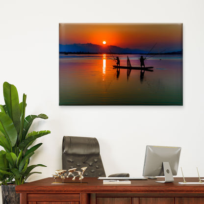 Stunning Golden Sunrise Reflections Over Inle Lake In Myanmar Wall Art Decor 100% Australian Made