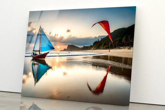 Rainbow over Water with Kites Acrylic Glass Print Tempered Glass Wall Art 100% Made in Australia Ready to Hang