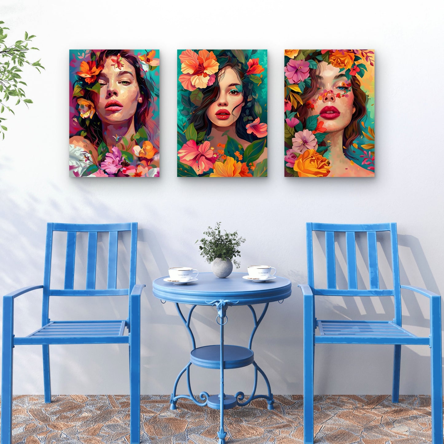 3pcs Colorful Tropical Woman Flower Painting Wall Art Set Canvas Framed 40x60cm - High Quality Print 100% Australian Made Wall Canvas Ready to Hang