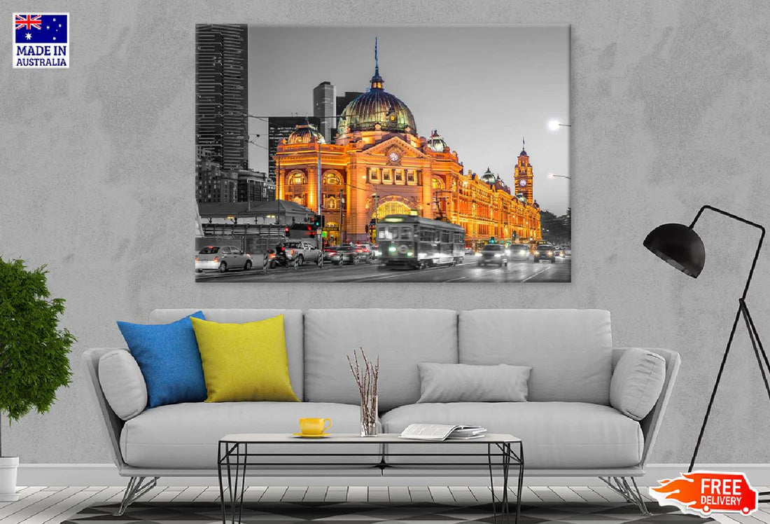 Flinders Street in Melbourne B&W Photograph 90x60cm Print 100% Australian Made