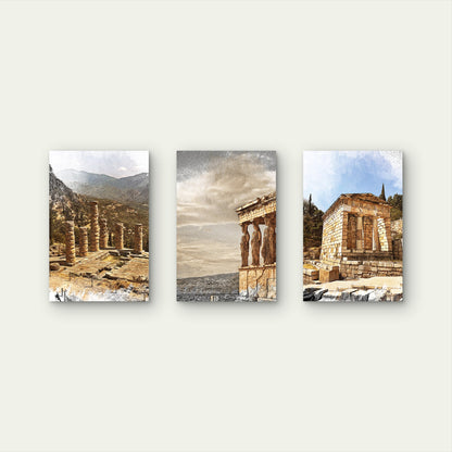 3pcs Greek Acropolis Temple Greece Ruins Wall Art Set Canvas Framed 40x60cm - High Quality Print 100% Australian Made Wall Canvas Ready to Hang