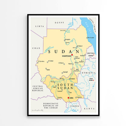 Sudan And South Sudan Political Map Home Decor Premium Quality Poster Print Choose Your Sizes