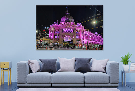 Flinders Street Station Melbourne Night Lights Wall Art Decor 100% Australian Made