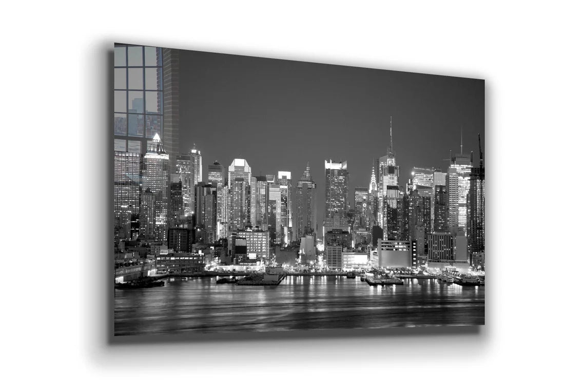 City Night Sea B&W View UV Direct Aluminum Print Australian Made Quality