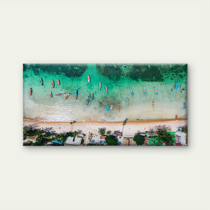 Long Tail Boats Sea Koh Tao Island Thailand Wall Art Canvas Office Home Room Framed 120x60cm