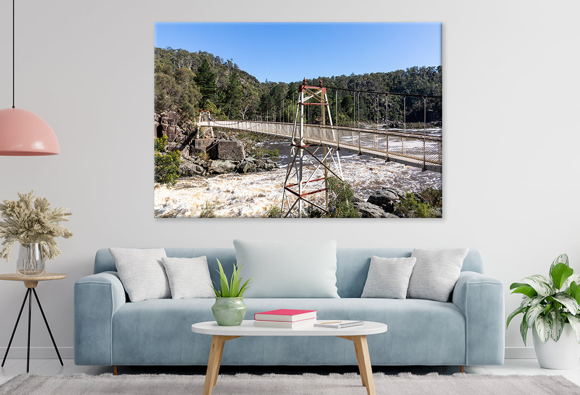 Alexandra Suspension Bridge Over Rushing River, Launceston, Australia Wall Art Decor 100% Australian Made