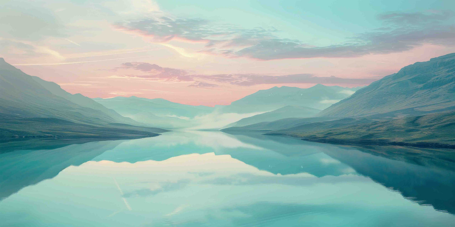 Misty Blue Mountain Lake View Wall Art Canvas Office Home Room Framed 120x60 cm
