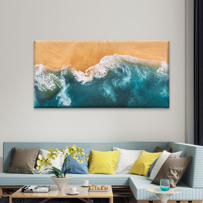 Blue Ocean Waves Crashing Beach Wall Art Canvas Office Home Room Framed 120x60cm