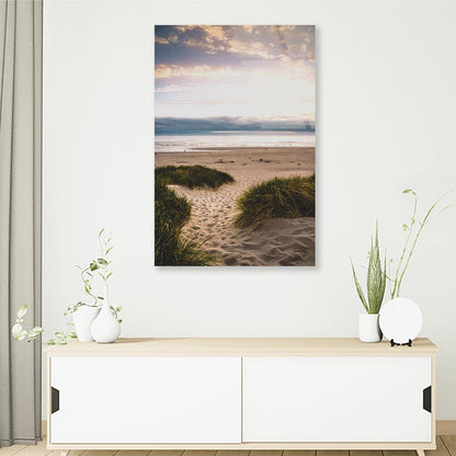 Sandy Trail Leads to The Beach Under Sunset on The Oregon Coas Portrait Photograph Acrylic Glass Print Tempered Glass Wall Art 100% Made in Australia Ready to Hang - Bella Home Decor
