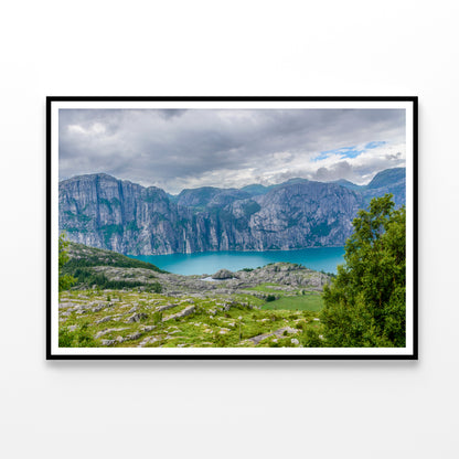 A Lake Surrounded By Mountains with Clouds Home Decor Premium Quality Poster Print Choose Your Sizes