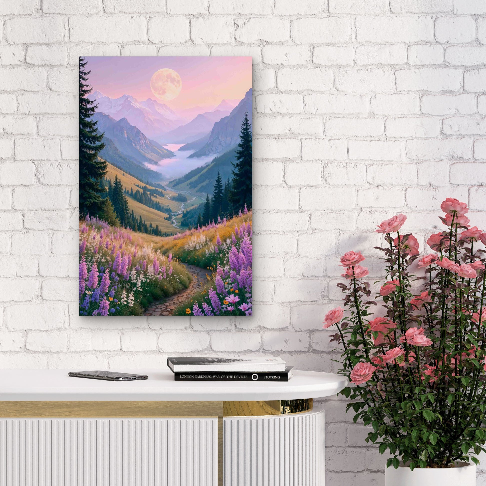Alpine Swiss Mountain Valley 40x60cm Metal Print Ready to Hang - Bella Home Decor
