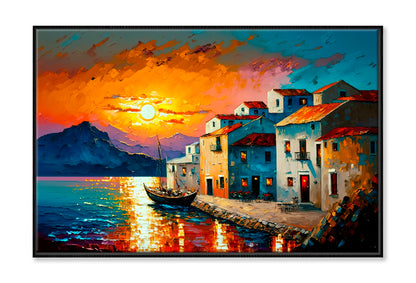 Ocean View In Evening Time Oil Painting Wall Art Limited Edition High Quality Print Canvas Box Framed Black