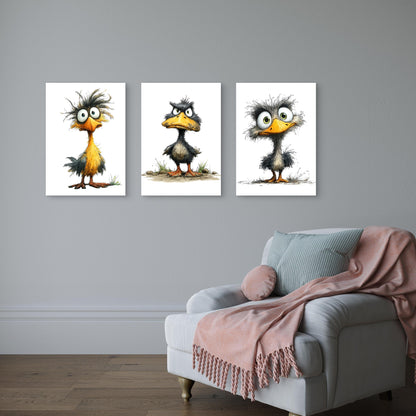 3pcs Funny Crazy Messy Birds Wall Art Set Canvas Framed 40x60cm - High Quality Print 100% Australian Made Wall Canvas Ready to Hang