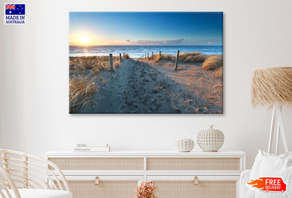 Path On Sand to Ocean Beach at Sunset, Netherlands Wall Art Decor 100% Australian Made - Bella Home Decor